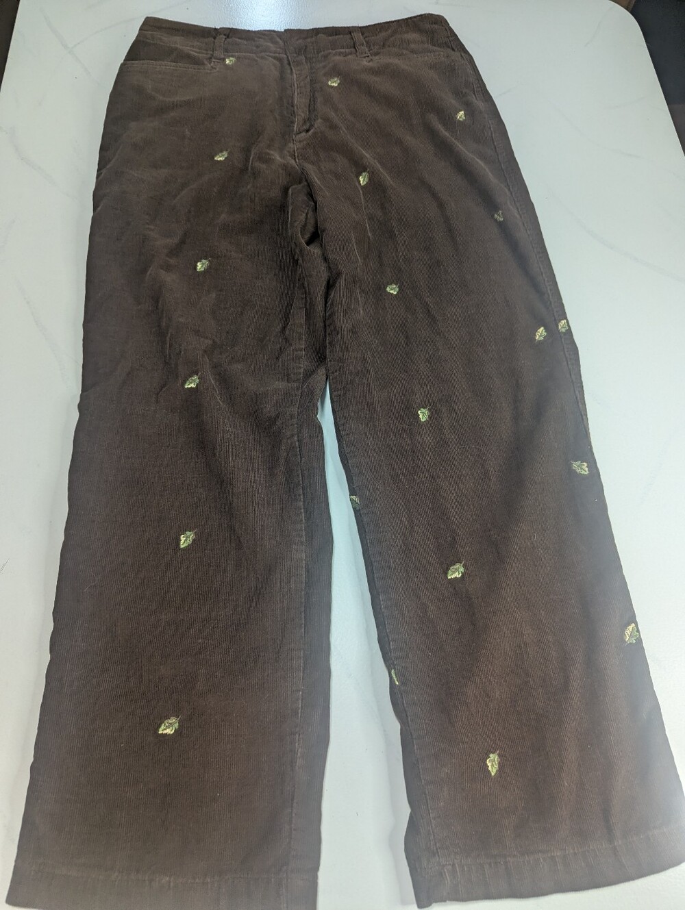 Casablanca Sport Brown Corduroy Embroidered Leaf Pants Size 10 Vintage Cottage